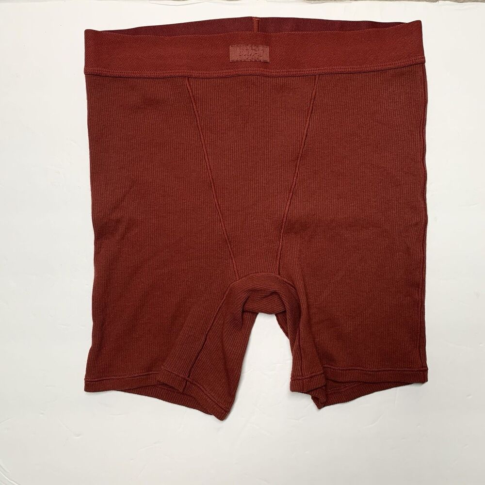 SKIMS Cotton Rib Boxer Shorts S Burgundy Red $36